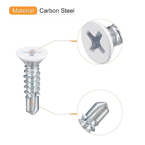 uxcell #8 x 3/4" White Screws Self Drilling Screws, 100pcs Flat Head Phillips Sheet Metal Screw Wood to Metal Screws - size: #8 x 3/4"