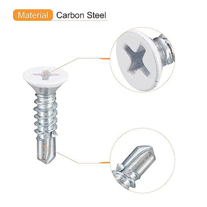 uxcell #8 x 3/4" White Screws Self Drilling Screws, 100pcs Flat Head Phillips Sheet Metal Screw Wood to Metal Screws - size: #8 x 3/4"