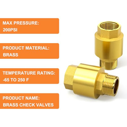 GASHER 2PCS Brass Check Valve DN25 1" Female and Male Thread, Backflow Prevention, One Way Check Valves