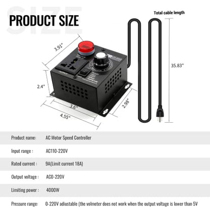 AC Motor Variable Speed Controller & Fan Speed Regulator - 15A 110V