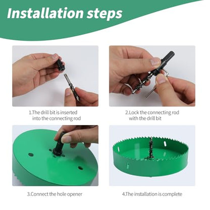 5.7 Inches/145mm Bi-Metal Hole Saw with Arbor & Pilot Bit - color: Green, size: 5.7 inches