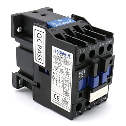 Baomain 3-Pole AC Contactor CJX2-1801 220VAC Coil, 3NO+1NC Auxiliary, 660V 3-Phase, DIN Rail Mount,for Motor Starters, Pumps, and Industrial Control Panels - style: AC 220V
