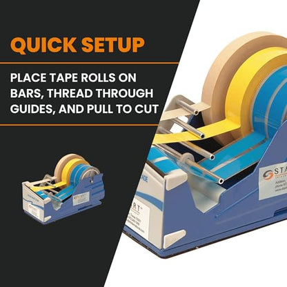SL7346 - Multi Roll Tape Dispenser - Heavy Duty Dual Tape Dispenser for Office - Desktop Tape Dispenser with Steel Frame - Manual Cutter 4 Roll