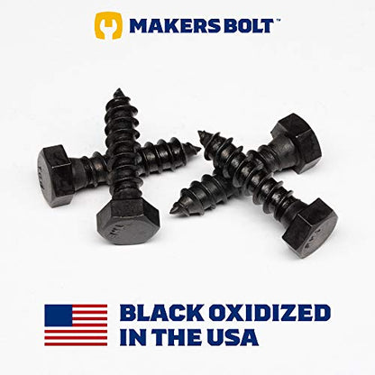 3/8" x 1-1/2" Stainless Steel Hex Lag Bolts (10 pcs) Black Oxidized in USA by Makers Bolt - size: 3/8 x 1-1/2 (10 pcs)