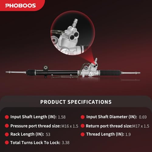 PHOBOOS Hydraulic Power Steering Rack and Pinion Fit for Toyota Tacoma - size: 26-2647