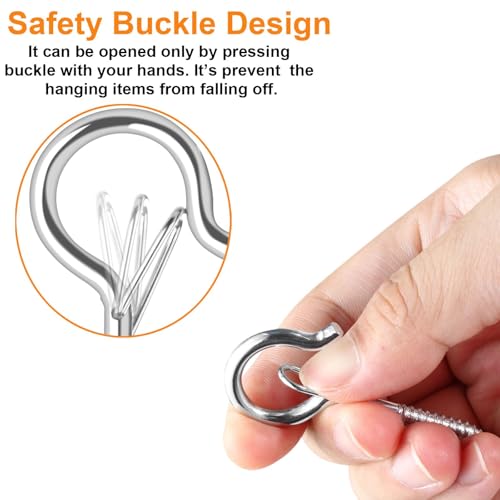 96 PCS Q-Hanger Hooks with Safety Buckle, Windproof Screw Hooks - color: Silver, size: 96 Pcs
