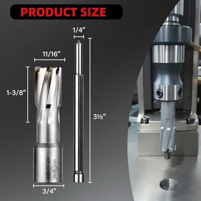 ANGELSWORD TCT Annular Cutter Diameter 11/16", Cutting Depth 1-3/8" Tungsten Carbide Tipped, Mag Drill Bits Kit for Magnetic Drill Press, with One 1/4"*3.5" Pilot Pin - size: E. 18mm(11/16"+0.02"), style: TCT 1-3/8" Cut Depth