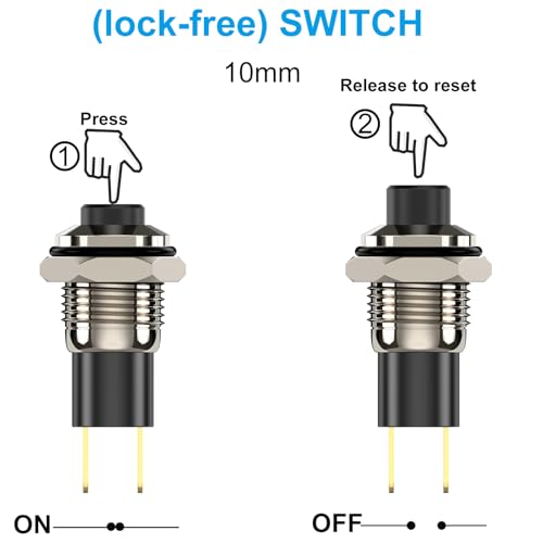 Momentary Push Button Switch, Lockless Mini 10mm Round DC24V 0.5A Black Cap 5PCS - style: black-lock-free