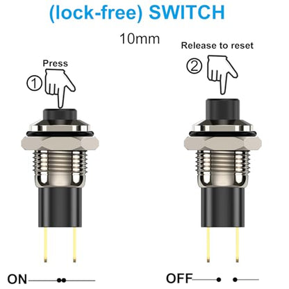 Momentary Push Button Switch, Lockless Mini 10mm Round DC24V 0.5A Black Cap 5PCS - style: black-lock-free