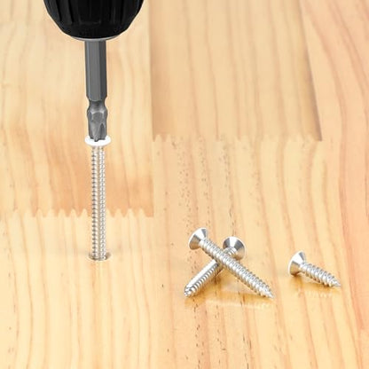 #4 x 1 Flat Head Self Tapping Screws, White Head Wood Screw, 304 Stainless Steel 18-8, Screwdriver Bit Included, 200 PCS - color: White, size: #4 x 1"