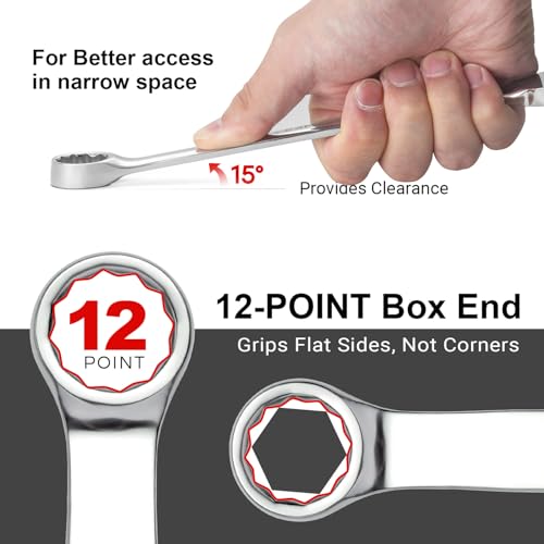 MAXPOWER 1 Inch Combination Wrench, Industrial Grade Spanners with 12 Point Box End, Durable Chrome Vanadium Steel with Off Corners Design, 15 Degree Offset - SAE - size: 1 Inch