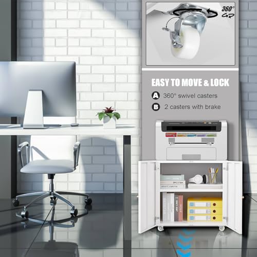 Rolling Metal Fridge Printer Stand Cabinet with Storage, White - color: White - 24''wx24''dx24''h