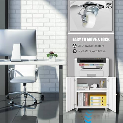 Rolling Metal Fridge Printer Stand Cabinet with Storage, White - color: White - 24''wx24''dx24''h