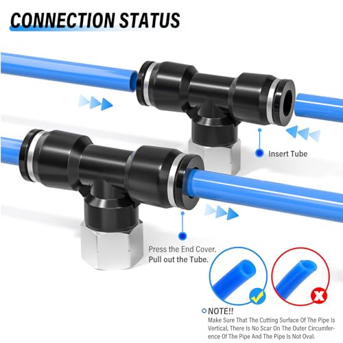 TAILONZ 3/8" OD x 1/4" FNPT Push to Connect Branch Tee Fitting 10Pcs - size: 3/8"OD x 1/4"FNPT