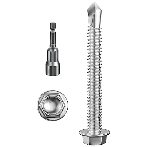 Wensilon (150Pcs) #8×1-1/2" Hex Washer Head Self Drilling Screws, 410 Stainless Steel Metal SheetScrews，TEK Screws, Sheet Metal Self Tapping Screws - color: Silver, size: #8×1-1/2"
