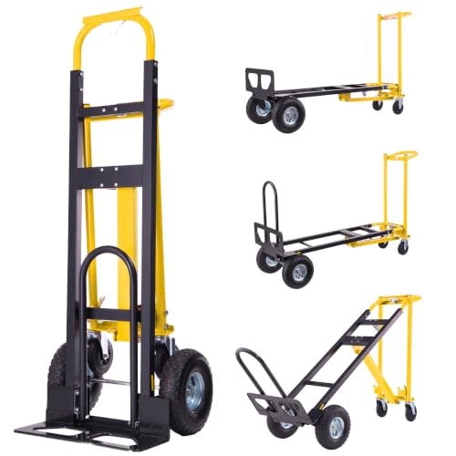 4-in-1 Convertible Hand Truck Dolly, 1000 LBS Heavy Duty Steel Moving Cart - color: Yellow-1