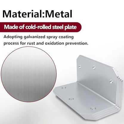 4 Pack 4-Inch L Brackets with 24 Screws, 3mm Galvanized Steel Corner Braces