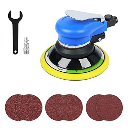 Air Random Orbital Sander 6-inch Dual Action Pneumatic Orbit Orbit Polisher Pro Grinding Sanding Tools Silver - color: Blue / 6"