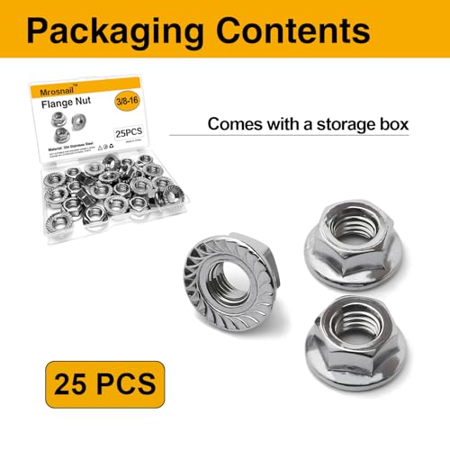 25PCS 3/8"-16 Serrated Flange Nuts, 304 Stainless Steel Hex Nuts - size: 3/8 25PCS