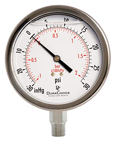 4" SS Oil Filled Vacuum Pressure Gauge, 3/8" NPT Lower Mount, 30HG/15PSI - size: [-30HG/15PSI]