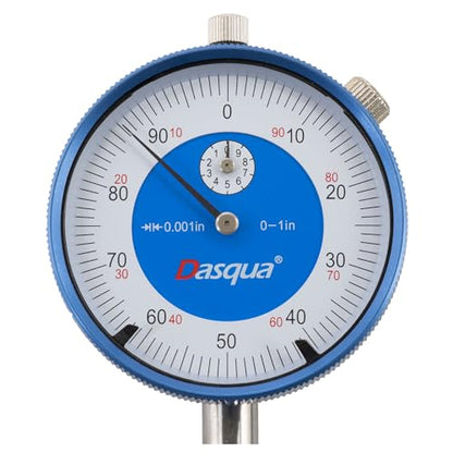 Dasqua 0-1 Inch Dial Indicator with Magnetic Back – 0.001" Graduation, 3/8" Stem, Group 2 DIN878 Precision Gauge, 20KG Magnetic Force, Removable Base, Fitted Storage Case – Model 5122-4211