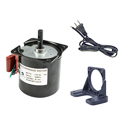 60KTYZ 110V 5-6RPM Speed Reducing Gear Motor with Bracket Gear Reduction Motor Holder and Power Cord - size: 5-6r/min+ Bracket+Power cable