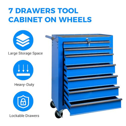 7 Drawers Rolling Tool Chest with Drawers & Lock - color: 7-drawer-blue-a
