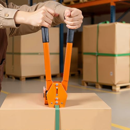VEVOR Banding Strapping Kit, Heavy Duty Banding Sealer Tool with 1000 ft Length PET Band, 300 Metal Seals, Plastic Manual Pallet Packaging Strapping Kit for Warehouse/Shipping/Moving/Home, Orange - size: 5/8 in x 1000 ft