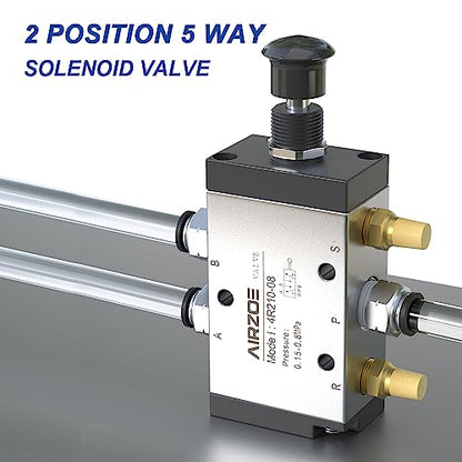 AIRZOE 1/4"NPT Pneumatic Solenoid Valve Manual Control Push-Pull, 2 Position 5 Way Hand Pull Air Valve, 4R210-08