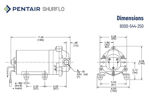 PENTAIR SHURFLO 8000-544-250 Self Priming Bypass Diaphragm Pump, 12VDC Agricultural Sprayer Pump, 2.1 GPM 45 PSI, 3/8" FNPT Ports, Chemical Resistant Viton Valves, Farm Spraying & Water Transfer Pump