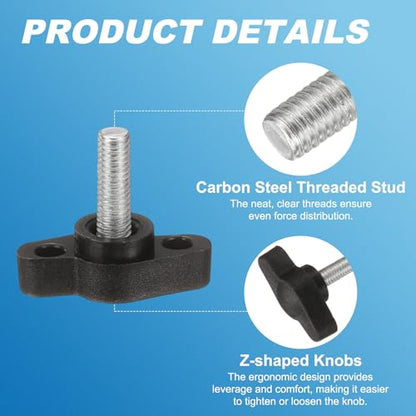 PATIKIL M5 x 14mm Tee Wing Thumb Screws, 6Pcs Carbon Steel Mechanical Handle Bolt Thumb Screws for Remove Replace Hand Clamping Tightening Knobs Power Supply, Black - size: M5 x 14mm