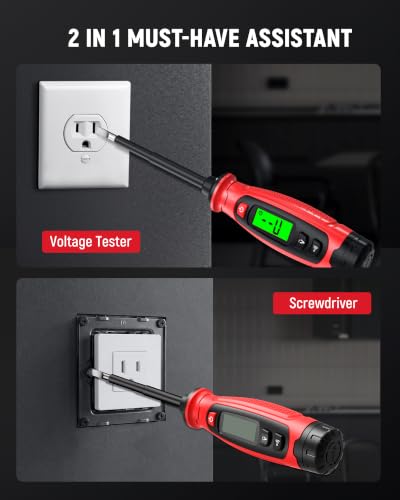 KAIWEETS 2-in-1 Voltage Tester Screwdriver, 3–500V AC Contact Voltage Measurement & Non-Contact Detector Pen, Slotted Head, LCD Display, Live Wire Finder, Continuity Test for Outlet & Circuit, KTS02 - size: Slotted