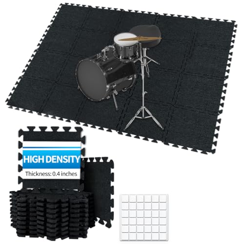 TroyStudio Thick Sound Absorbing Interlocking Floor Mats, 20 Pcs 11x 11 x 0.4 inches High Density Piano Carpet Drum Rug, Non-Slip Anti Vibration Soundproof Pads Acoustic Blankets for Music Studio - color: Black, 20 Pcs, size: 0.4" Thickness