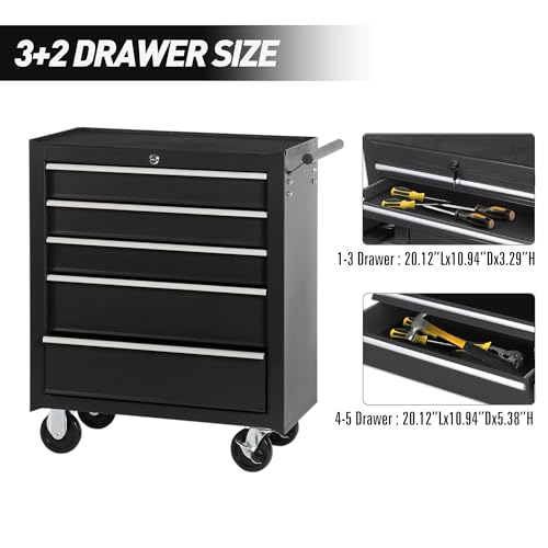 5-Drawer Rolling Tool Chest w/Drawers & Lock, Tool Storage Cabinet with Lockable Wheels, Top Cushion & Drawer Liners, Tool Organizer Box for Garage, Warehouse & Repair Sho - color: 5-drawer Black