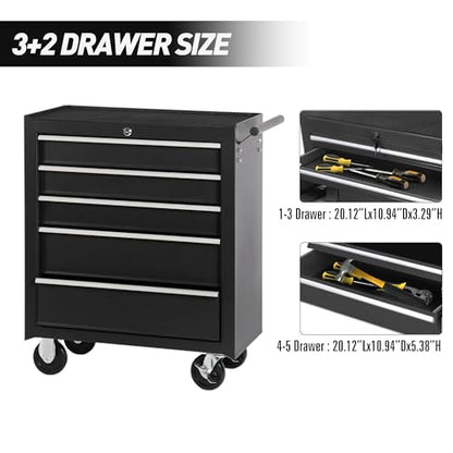 5-Drawer Rolling Tool Chest w/Drawers & Lock, Tool Storage Cabinet with Lockable Wheels, Top Cushion & Drawer Liners, Tool Organizer Box for Garage, Warehouse & Repair Sho - color: 5-drawer Black