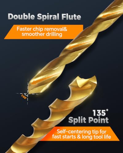 COMOWARE Titanium Impact Drill Bit Set 30Pcs Hex Shank HSS, 1/16"-1/2" - color: Gold 30pcs