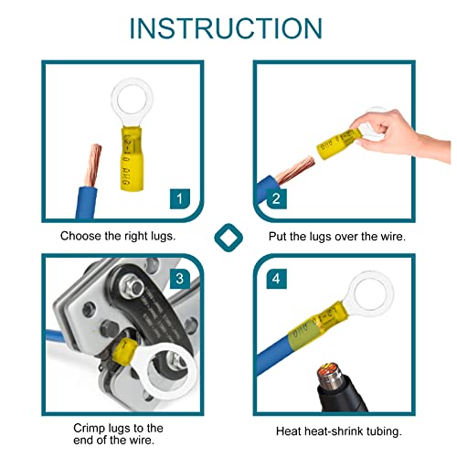 60 PCS Heat Shrink Ring Connectors,12-10 awg 5/16" Ring Terminals - size: 12-10AWG-5/16"(M8) 60PCS