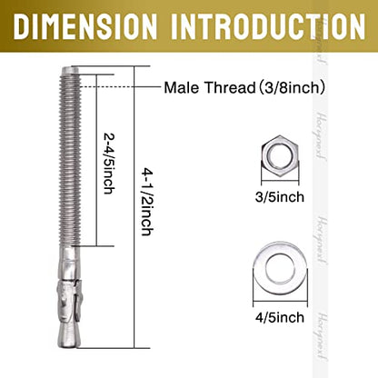 Concrete Anchors 3/8, Wedge Anchors for Concrete&Anchor Bolts - size: 3/8" x 4-1/2"