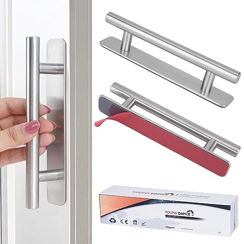 Self-Stick Instant Cabinet Drawer Handles Pulls - 5" Stainless Steel Adhesive Door Handles, No Drilling Design, Stick On Handle for Cabinets Drawer Door Window Wardrobe Handle - 2Pcak - color: New Stainless Steel, size: Extra Small (5")
