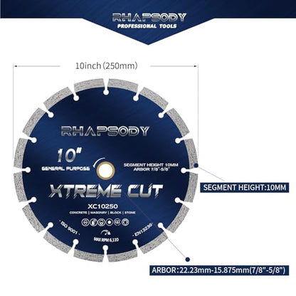 RHAPSODY 10 Inch Diamond Saw Blade 2Pcs, Segmented General Purpose Blade - color: Segmented Blade, size: 10Inch