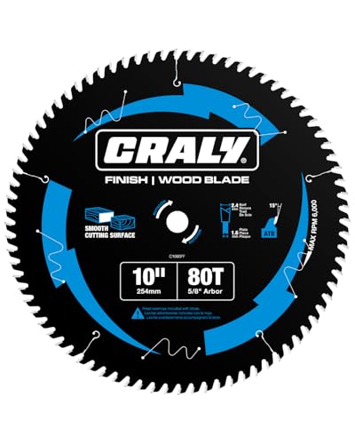 CRALY 10 Inch 80 Teeth Ultra Fine Finish Wood Cutting Circular Saw Blade, 5/8 Inch Arbor, Carbide Tipped, Thin Kerf, Black Ice™, for Wood Cutting Table Saw, Miter Saw(C1080FF) - size: 10", 5/8'' arbor, 80T