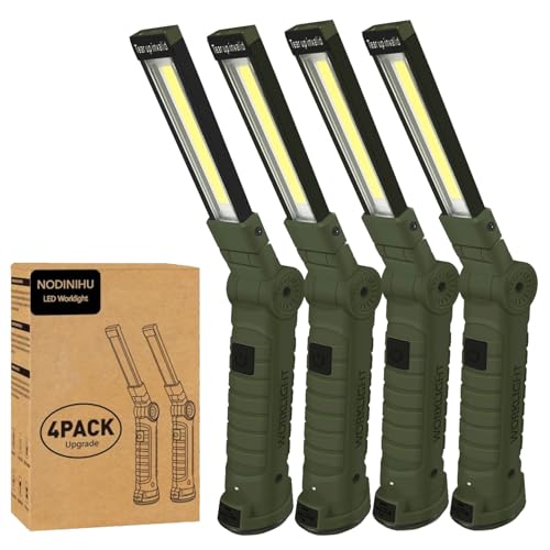 Working Light Portable, Rechargeable Work Lights with Magnetic Base Hanging Hook,360° Rotate 5 Modes,COB LED 700 Lumens Foldable Inspection Light for Car Repair, Grill and Outdoor Use(4pack) - color: Green*4