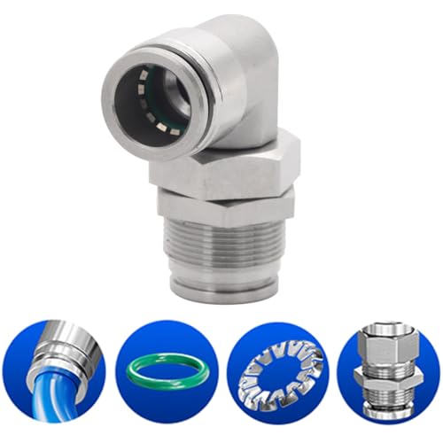 2Pcs Bulkhead Elbow 1/2" Tube OD x 1/2" NPT Push to Connect Fittings - size: 1/2" x 1/2"