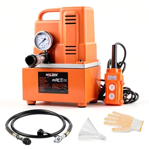 HZLZRZ Single Acting Electric Hydraulic Pump 10,000 PSI, Hydraulic Power Unit with 3/8" NPT CR-400 Fast Connector, Remote Control, Pressure Gauge, Compatible with Hydraulic Cylinders and Jack Systems - style: HZE-700C