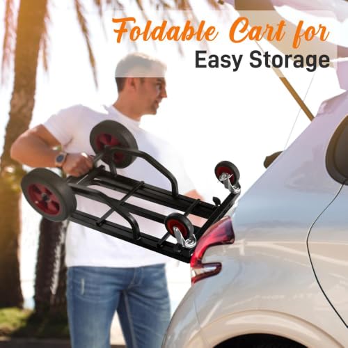 Pyle Compact Folding Adjustable Equipment Dolly, Heavy Duty Multi‑Function Convertible Cart Hand Truck/Platform Cart with Wheels, Expandable Up to 27.52'' to 44.25'', 300LBS Load Capacity