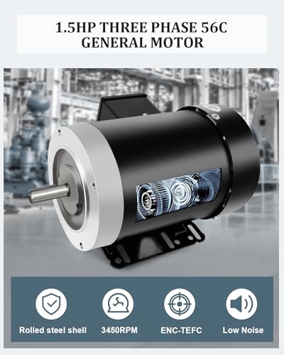 1.5HP General Electric Motor 3450RPM Three Phase 56C TEFC 230/460V - size: 1.5HP, style: 3450 RPM