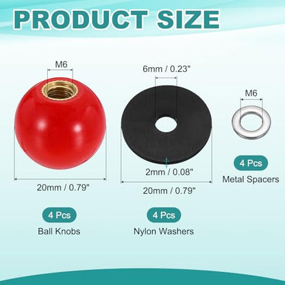 uxcell 4Pcs Threaded Ball Knobs, M6 x 20mm Phenolic Plastic Thread Ball Handles Balls Nuts Knob Caps Nut Balls with Threaded Insert for Machine Lever Handle DIY Project, Red - color: Red, size: M6 x 20mm