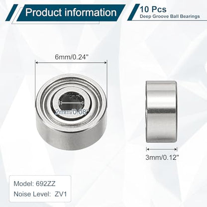 uxcell 10Pcs 692ZZ Deep Groove Ball Bearings, 2x6x3mm Chrome Steel - size: 692ZZ (2x6x3mm)