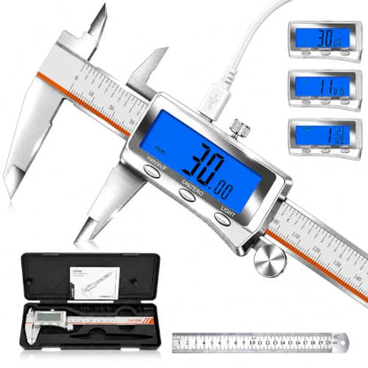 LAYME Digital Caliper 6 Inch, Rechargeable USB-C, Backlit LCD & Fractions - size: 6 inch