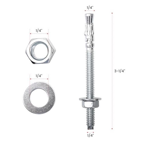 1/4" x 3-1/4" Wedge ANCHORPZ - Concrete Anchor Carbon Steel Wedge Anchor with Excellent Anti-Rust Performance 10PC - size: 1/4"x3-1/4"
